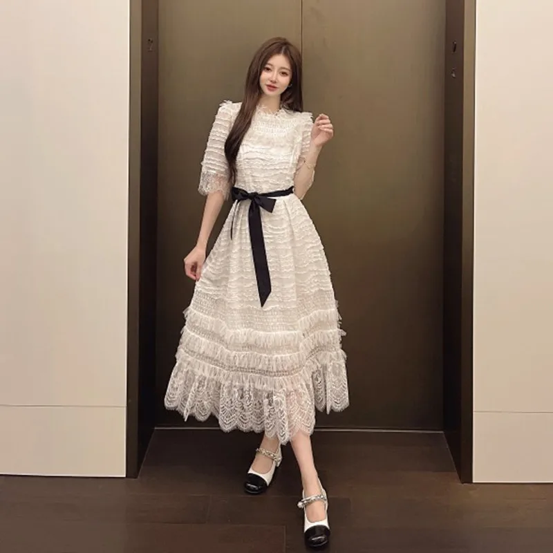 

Женское кружевное платье с оборками, дизайнерское праздничное платье с вырезами, роскошное белое Сетчатое Пышное Платье принцессы на шнуровке, Новинка лета 2022