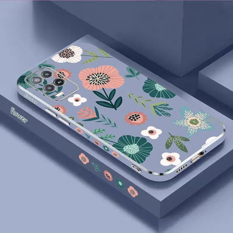 

Gorgeous Flowers Luxury Plating Phone Case For Oppo A15 A15S A16 A16K A54 A55 A92A76 A77 A78 A53 A94 A95 A83 F19 Cover