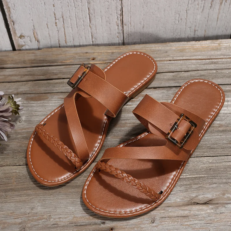 

Женские босоножки с пряжкой, сандалии на плоской подошве, с круглым носком, с леопардовым принтом, для весны, 2023