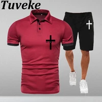 tuvekes latest mens i believe in jesus christ print series drawstring solid color suit sports and leisure 2 piece set