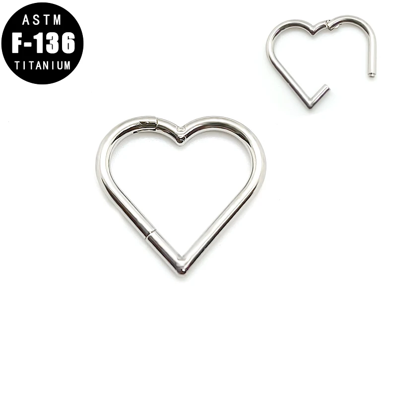 

ASTM F136 Titanium Nose Piercing Ring Septum Clicker Heart Helix Daith Ear Cartilage Tragus Earring Hoop Hinged Segment Lip Stud