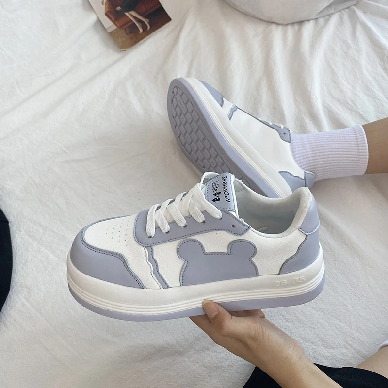 

Designer Women Lolita Sneaker Sports Cartoon Patchwork White Shoes Brand Breathable Thick Heels Sneakers Casual Running Platform