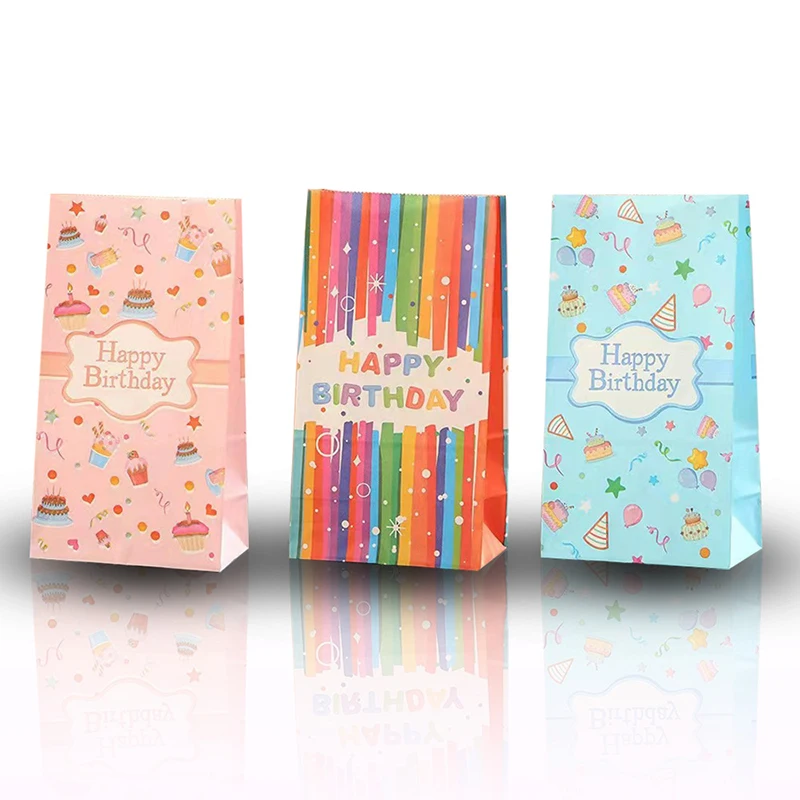 

10Pcs Pink Blue Happy Birthday Gift Decoration Kraft Paper Candy Cookie Bags Kids Birthday Baby Party Food Packaging Bags