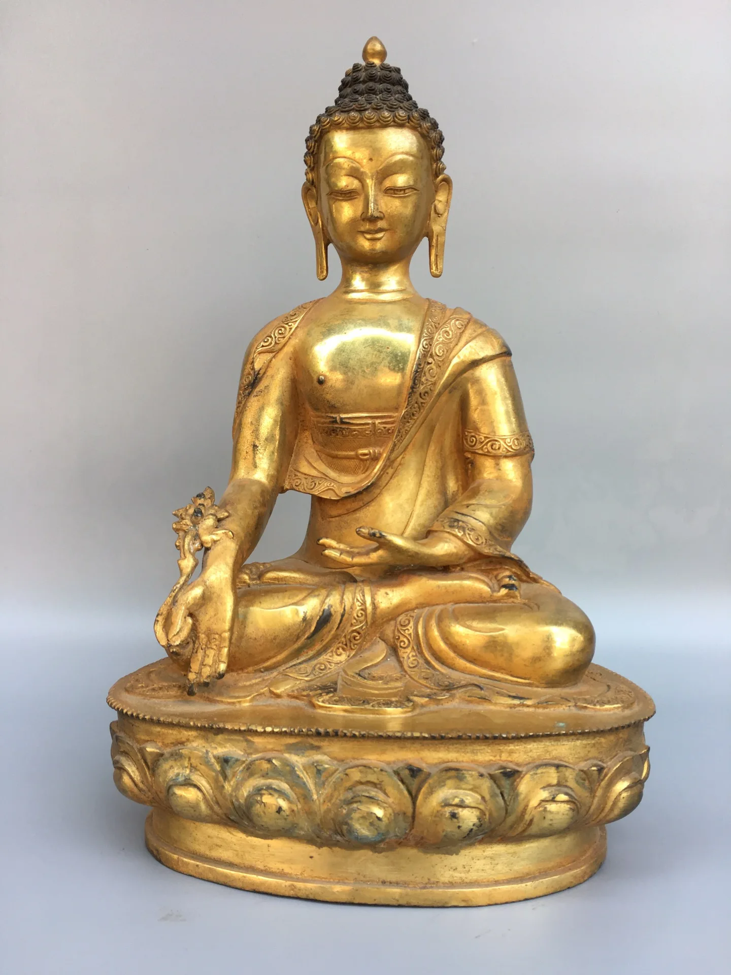 

14-дюймовая коллекция тибетских храмов, бронзовая позолоченная медицина, Будда, лотос, платформа, амитабиха, лотос, платформа, семейный дом