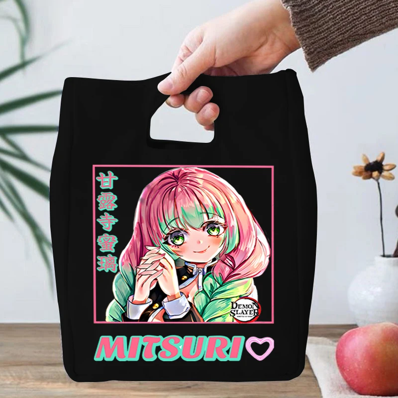 

Сумка для ланча Kanroji Mitsuri Женская холщовая, портативная изоляционная многоразовая дорожная Сумочка с аниме рассеивателем демонов для хранения продуктов, мужской обеденный мешок