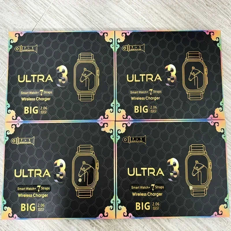 Часы С 7 Ремешками для Умных часов 10 Ultra 3 2 HD Amoled Круглым Экраном Мониторинг ЭКГ