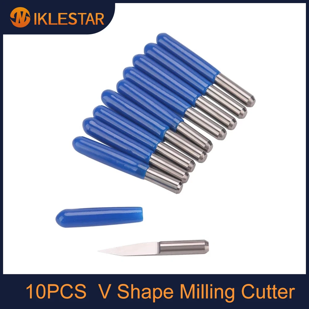 10PCS 3.175mm Milling Cutter V Shape Blade PCB Engraving Bits10/15/20/30/45 Degree Woodworking Milling Cutter CNC Router Bit Set