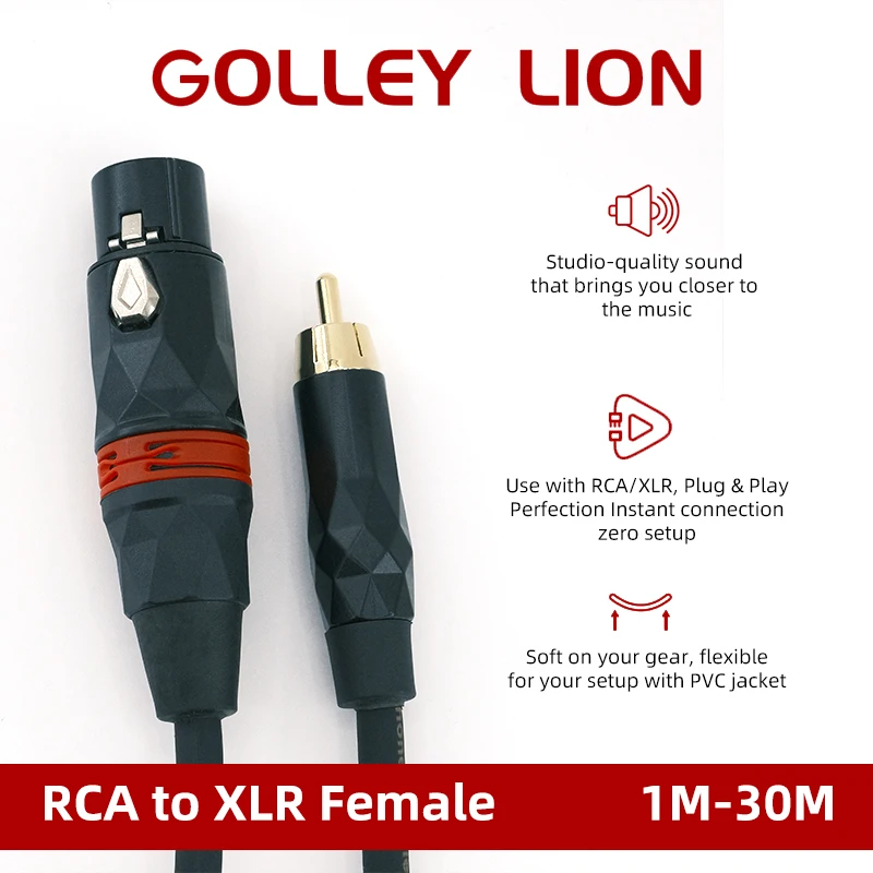 Фото Кабель GOLLEY LION XLR (гнездо) - RCA (штекер), усиленный аудиокабель XLR (гнездо) - RCA (штекер) моно №2