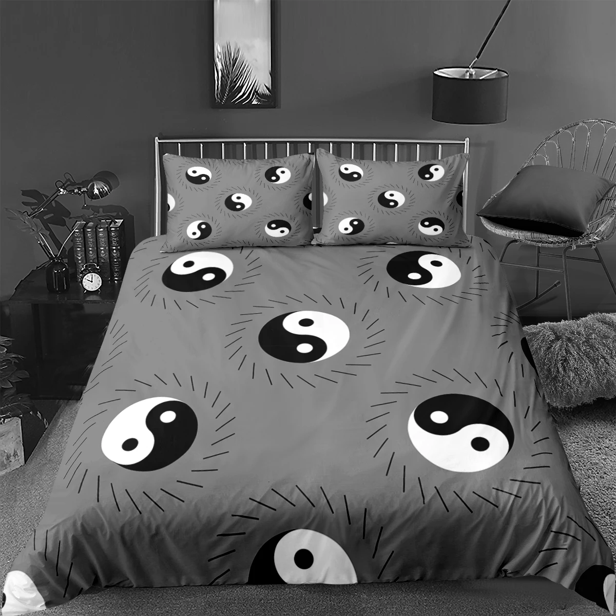 Комплект постельного белья Tai Chi, шахматная доска, пододеяльник, черное, белое покрывало, Семейный комплект постельного белья, одеяло для квадратов | AliExpress
