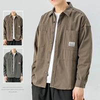 yasuk all season fashion man solid casual loose tooling style shirt jacket coat cool trendy guy all match pocket long sleeve