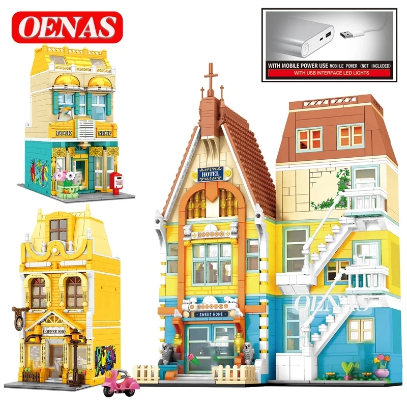 

SEMBO Nordic Street View European Coffee Bookstore Apartment with Light Brick DIY Creative Toys Adult Children Birthday Gift