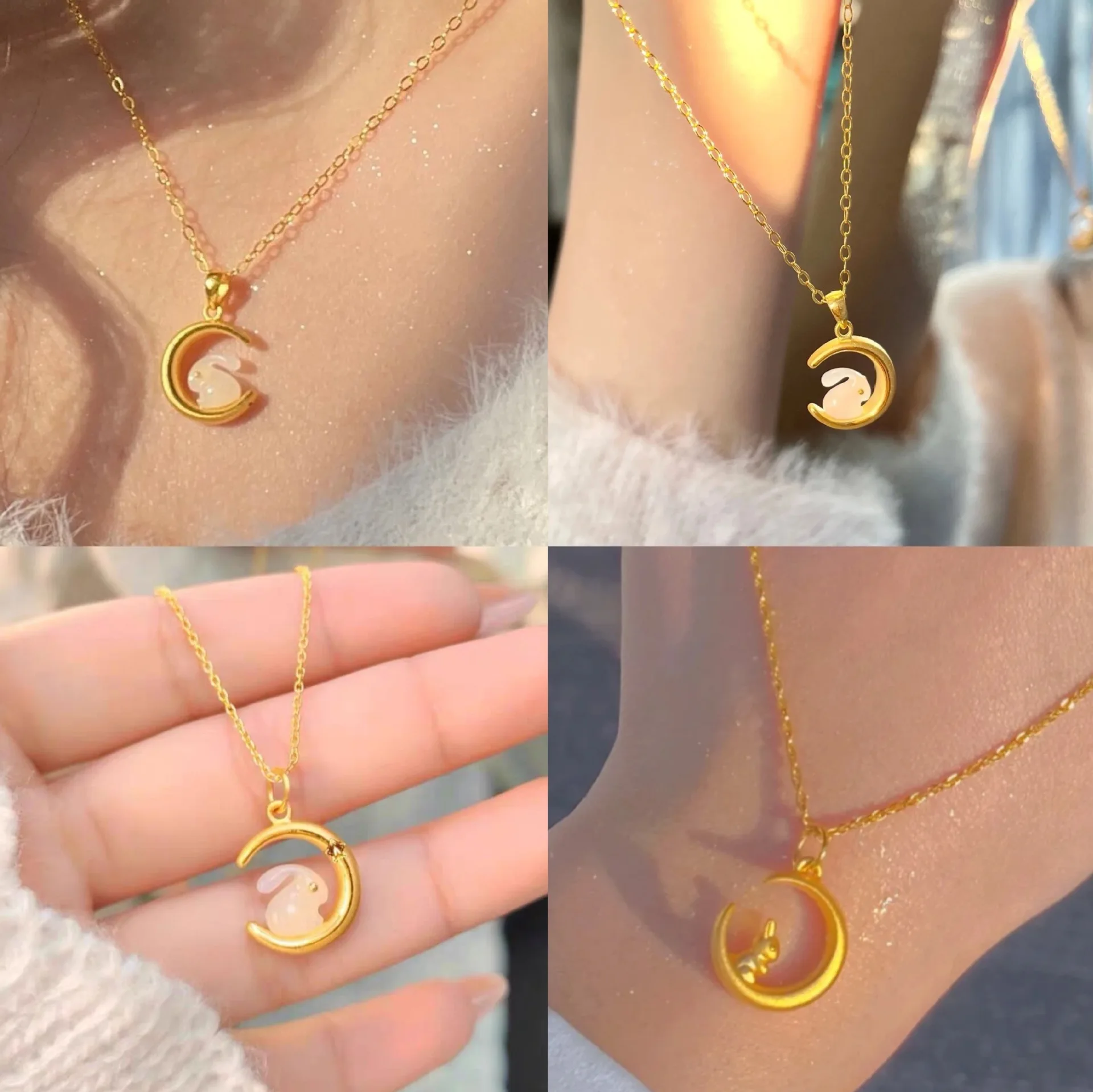 

New Hetian jade rabbit necklace wholesale women's colorless animal cute jade rabbit pendant collarbone chain jewelry