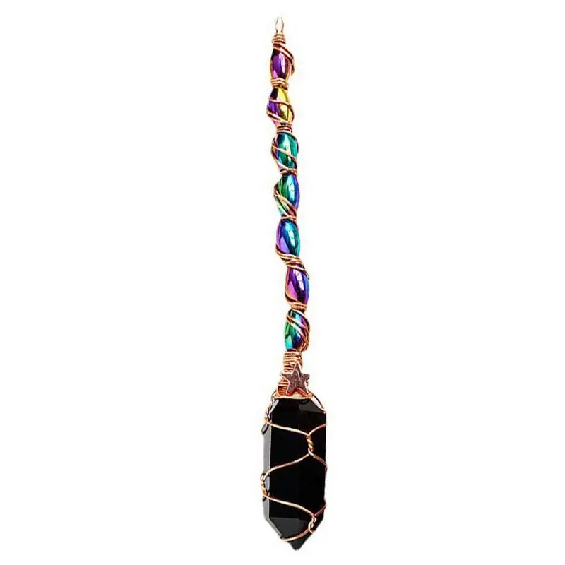 

2023 New Natural Crystal Obsidian Double-pointed Pole Scepter Pendant Seven-color Electroplated Black Lucky Protection Pendant