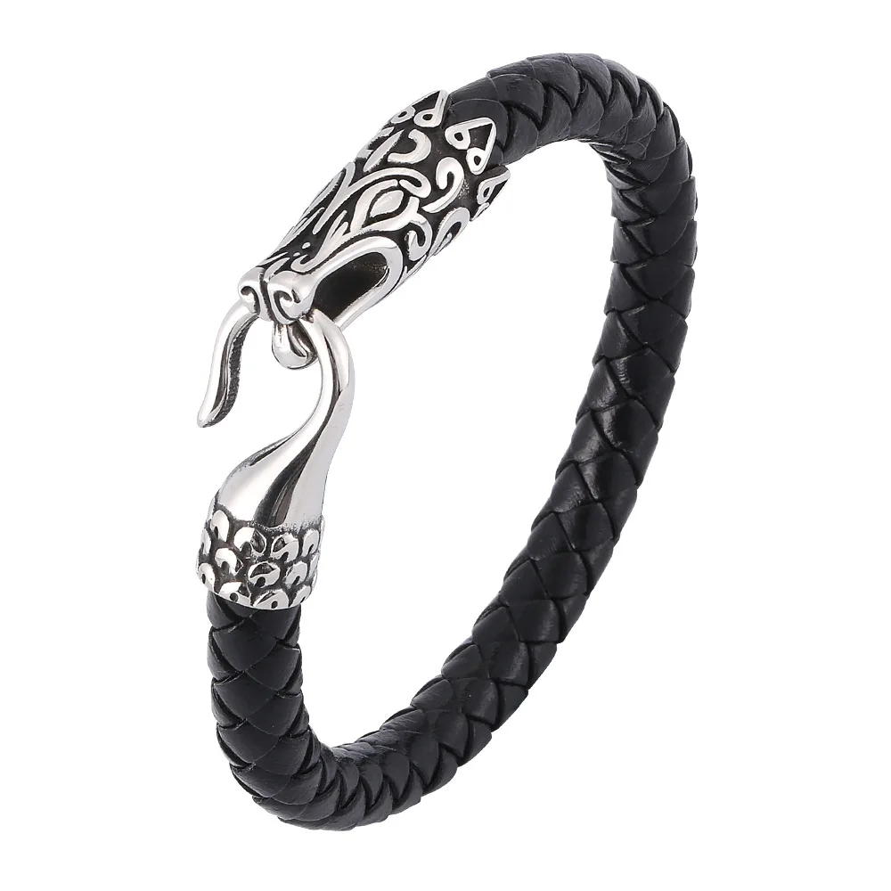

Viking Dragon Head Leather Bracelet Ring Animal Bracelet Men's and Women's Fashion Accessories