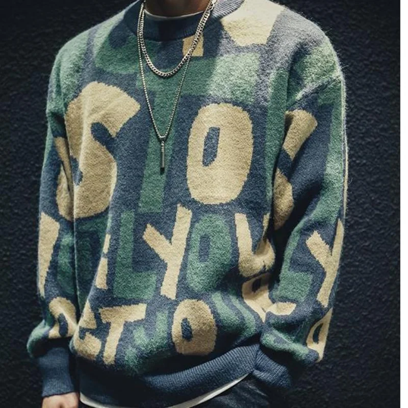 Retro Men's Woolen Jumper Sweater Autumn Winter Men's Jacket Knitted Pullover Warm Korean Fashion Long Sleeve