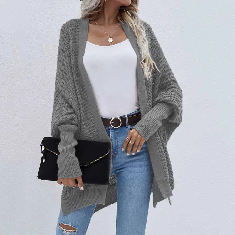 

2022 Loose Knitted Cardigan Sweater For Women Batwing Sleeve Autumn Spring Female Outerwear Solid Casual Cardigan Coat Jackets