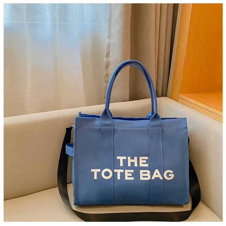 Woman Canvas Handbag Casual Messenger Shoulder Women Tote Bag Black Blue Large Capacity Luxury Shopping Bag Zipper Solid Color