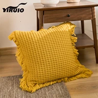 yiruio nordic waffle pliad fringe pillow case blue white beige yellow gray orange sofa bed cushion cover decorative pillow cover