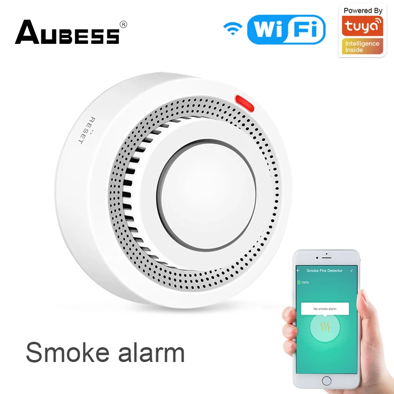 

AUbess Tuya WiFi Smoke Detector Alarm Sensor Smart Home Security Fire Protection Smart Life Works With Alexa Google Assistant