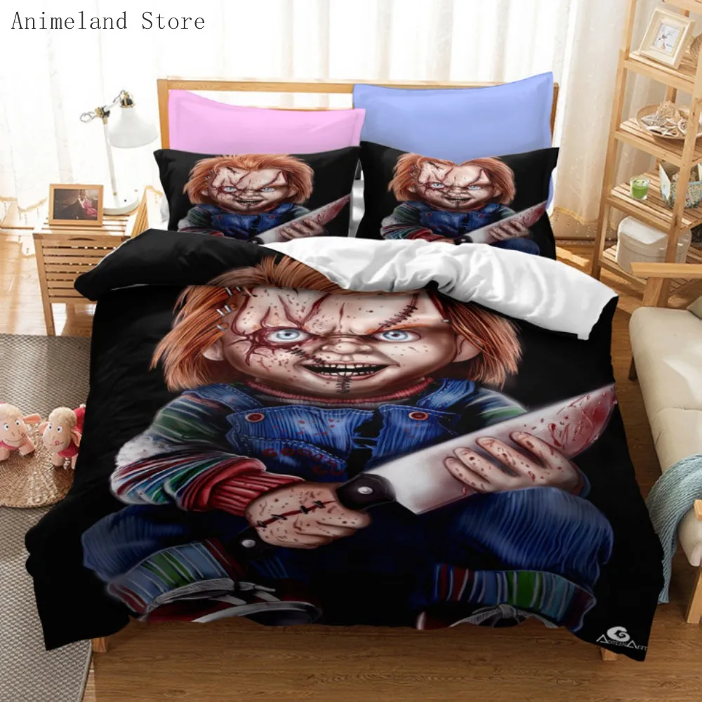 

Horror Skull Doll Bedding Set Anime Duvet Cover Luxury Bedclothes Full Queen King Size For Unisex Boys 3D Printed Bedroom Decor