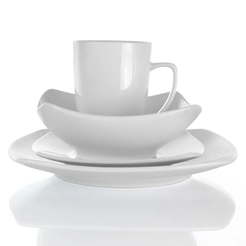 

Lovely 16 Piece Square White Porcelain Dinnerware Set - Suitable for Every Occasion and Home Decor Set.
