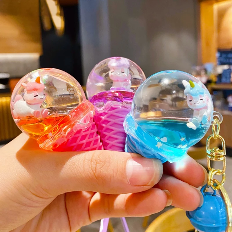

Cute Crystal Floating Multicolor Doll Key Chain Ice Cream Shape Keychain Car Bag Keyring Trinket Women Girl Lovely Pendant Gift