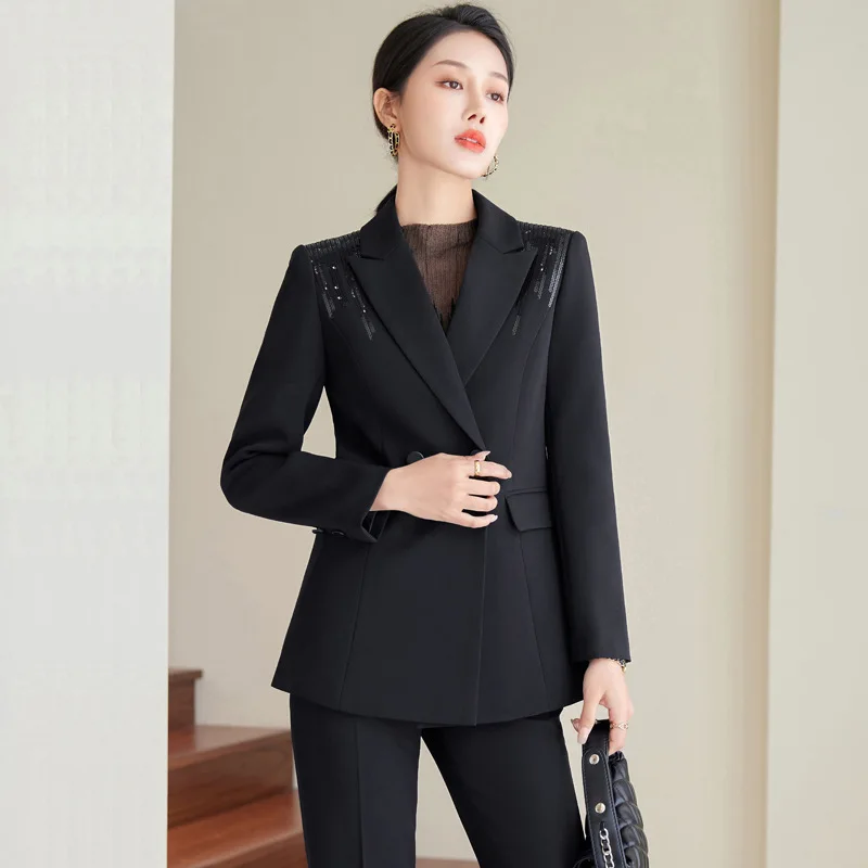 Kohuijoo Yellow Blazer Pants Set Woman 2 Pieces Autumn Korean Clothing Elegant Fashion Long Sleeve Professions Women's Pantsuit