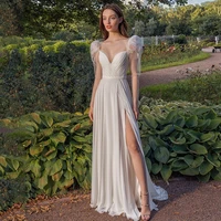 modern flower sleeve boho wedding dress glamorous floor length a line chiffon draped bridal wedding evening dresses 2022 elegant