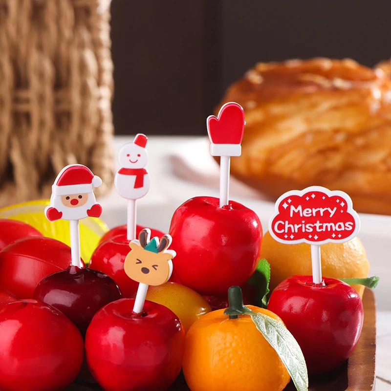 

Merry Christmas Animal Fruit Fork Food Grade Plastic Mini Cartoon Kid Cake Fruit Toothpick Bento Lunch Bento Party Decoration