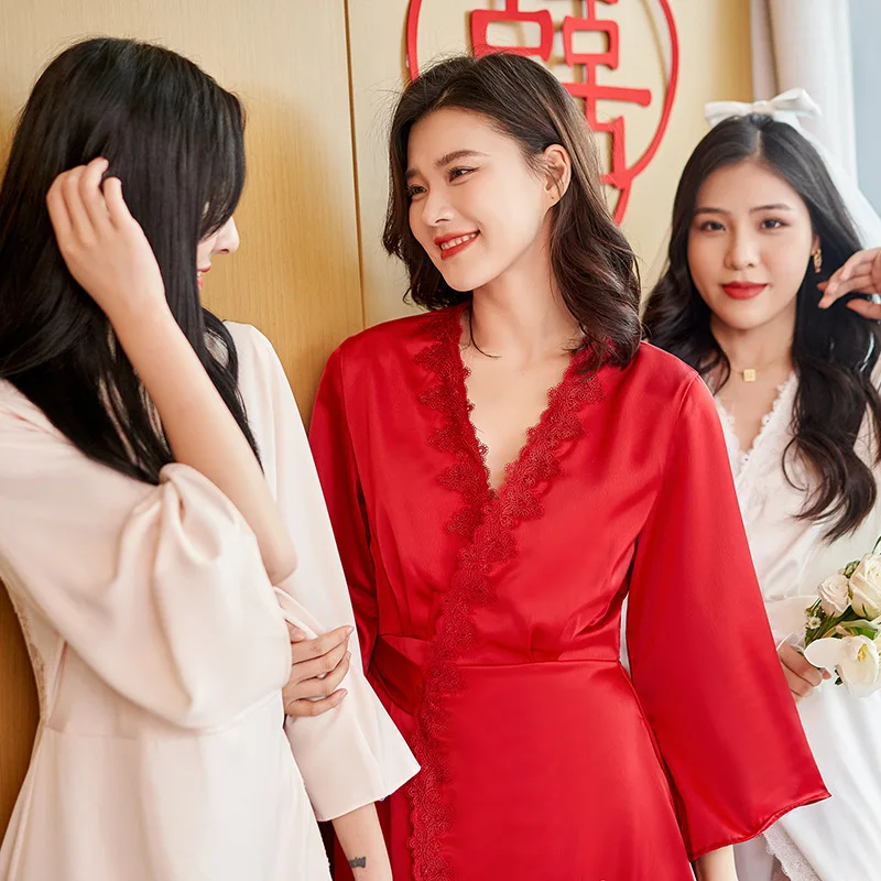 Flame Of Dream Morning Gown Lace  Bridesmaid Robe For Women 22787