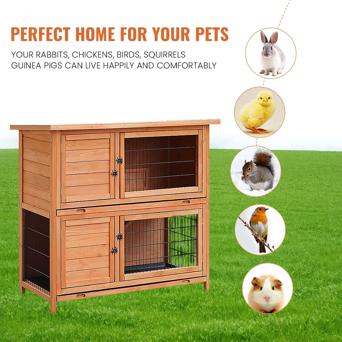 

2-х этажный домик для кроликов, деревянный маленький домик для животных с вентиляцией для маленького домашнего животного (место США)