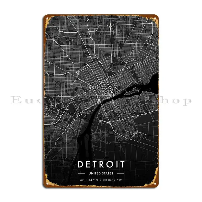 

Карта города Детройта, темный металлический знак, кинотеатр, настенная пещера, Настенный декор, персонализированный клубный жестяной знак, плакат