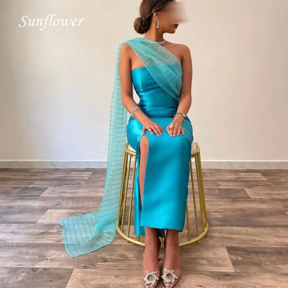 

Sunflower Strapless Satin Formal Evening Dress 2023 Slim Ankle-Length Side Split Mermaid Tulle Shawl High-end Custom Prom Gown