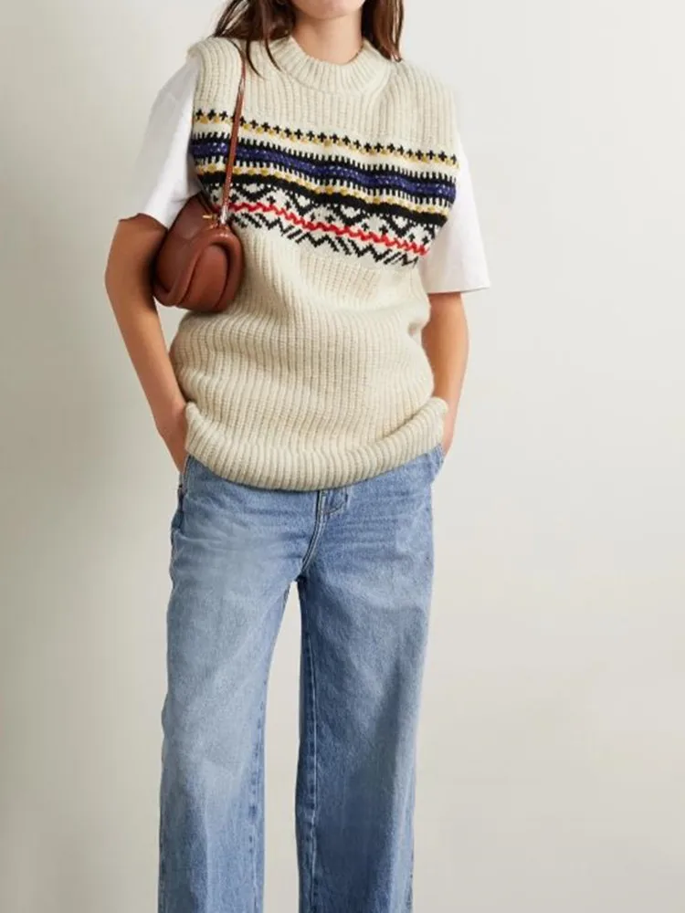 

Wool Blend Knit Vest Women and Men Three-Dimensional Handmade Crochet Sleeveless O-neck Unisex Knitwear Sweater