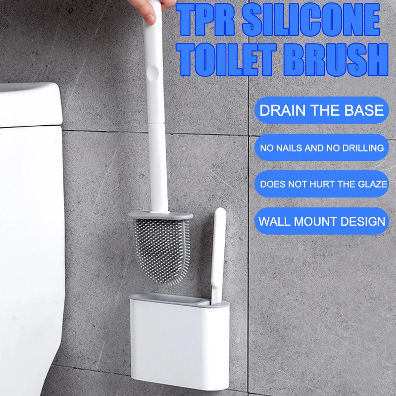 

Silicone TPR Toilet Brush Set Holder Toilet Bowl Brush Wall Hanging Toilet Brush 2 Bristle Head Floor Bathroom Accessories Sets