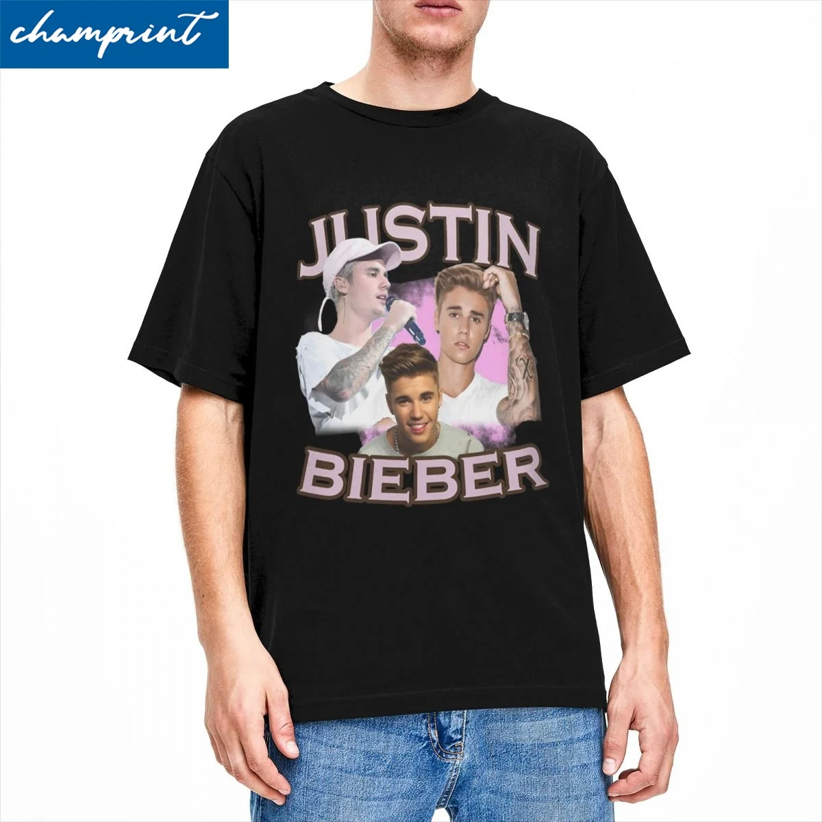 Футболки Джастина Бибера для мужчин и женщин чистый хлопок с круглым вырезом