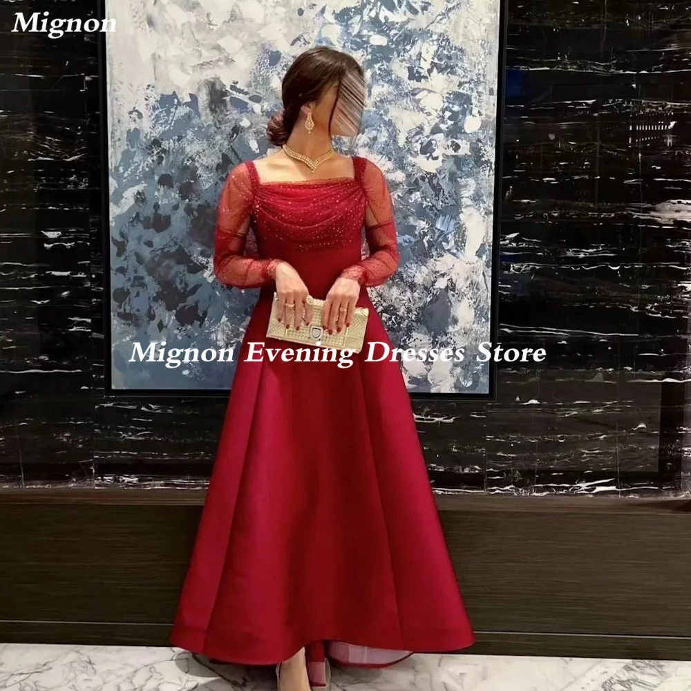 

Mignon A-Line Satin Prom Gown Square Neckline Evening Tulle Floor-Length Sequins Formal Elegant Party Dress for Women 2023
