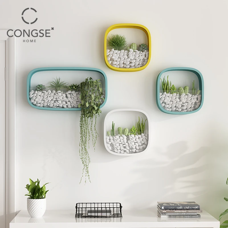 Настенная полка для кашпо в нордическом стиле с геометрическим рисунком