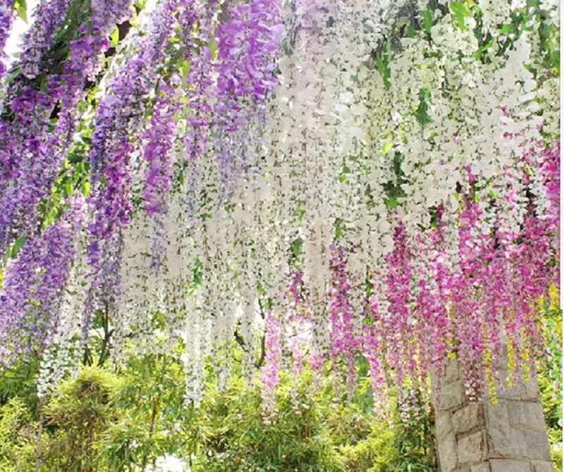

(12pcs / Lot ) Wedding Decoration Silk Flower Garland Artificial Flower Wisteria Vine Rattan For Party Home Garden Hotel Decorat