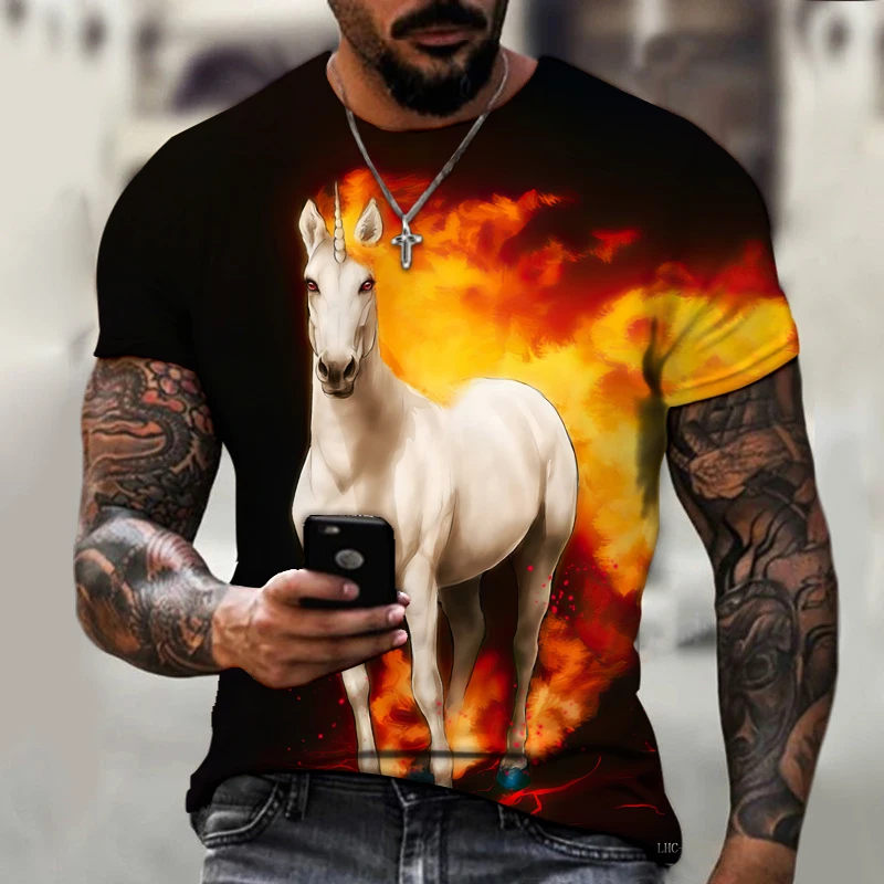

2022 Brand Men’s Shirt, Flame Horse, Hell Mount, Warrior, 3D Printing, Quality Lycra Polyester Fabric, Comfortable, Oversize 5XL