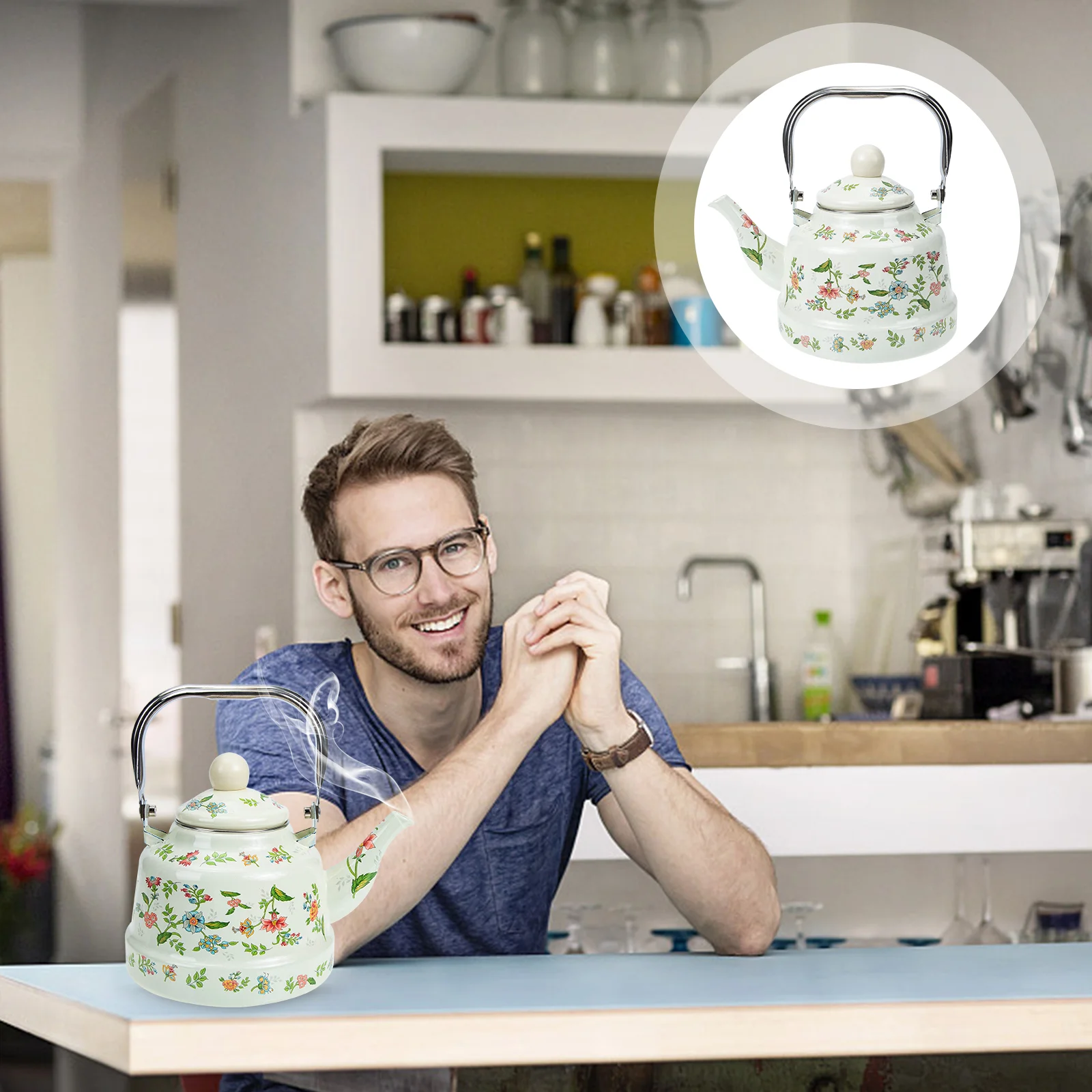 

Kettle Tea Teapot Enamel Coffee Pot Stovetop Water Whistling Teakettlegas Stove Vintage Boiling Kids Watering Can Kettles