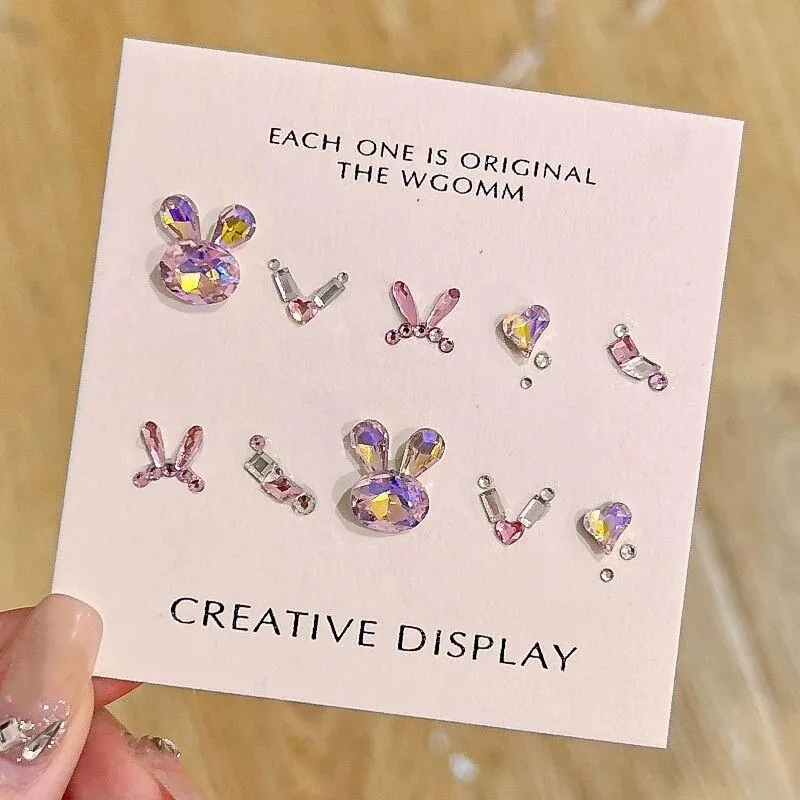

1Box Mixed Rabbit Crystal Nail Rhinestones Water Drop Nails Accessories Shining Bowknot DIY Nails Heart Nail Decoration