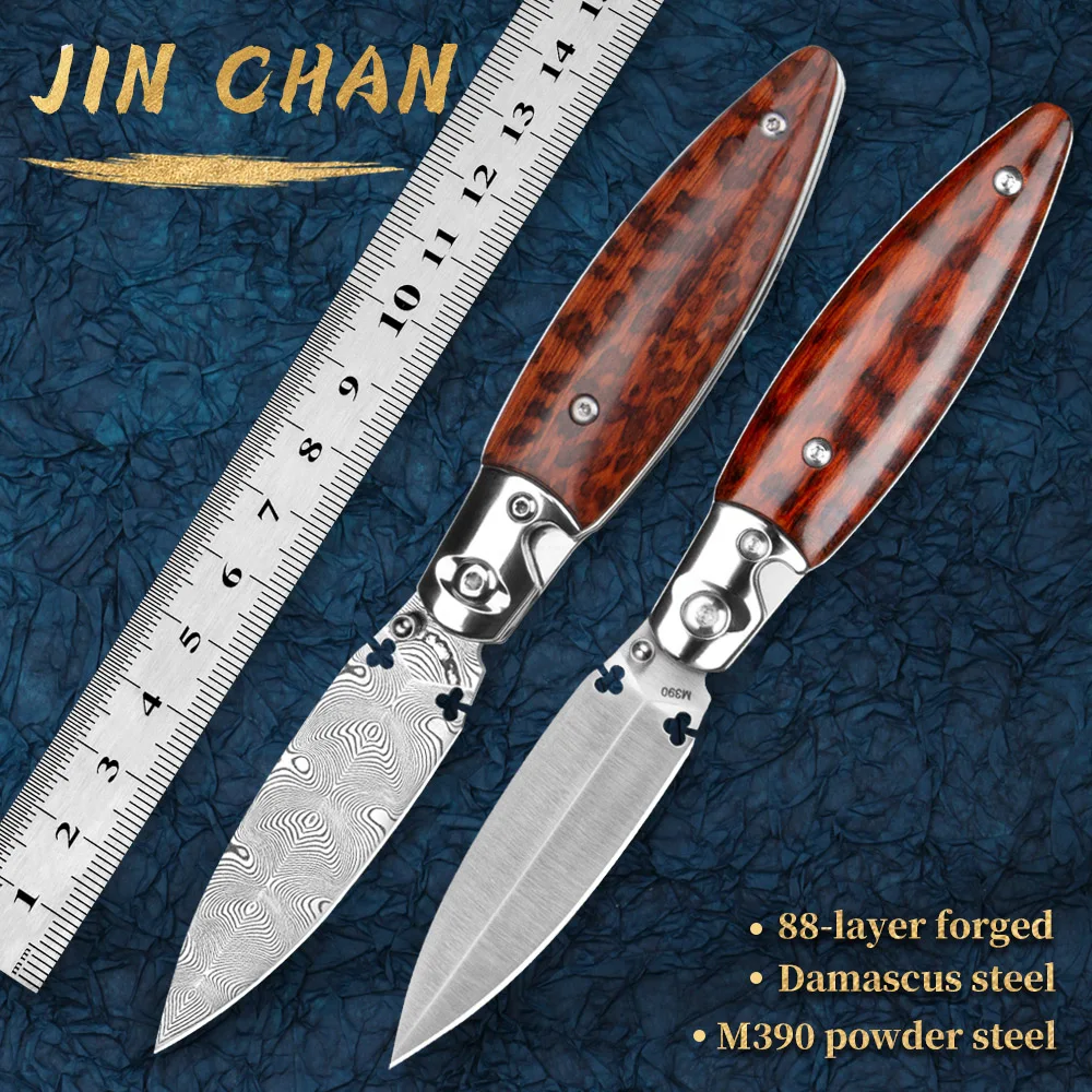 

Handmade Jackknife Damascus Steel/M390 Steel Belt Leather Sheath Outdoor Hunting Camping Mini Pocket Knife EDC Tools Men's Gift