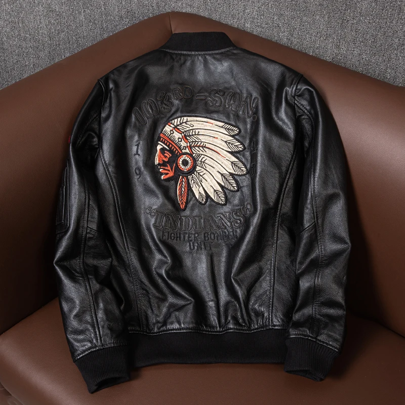 

Air Force Embroidery Jackets Free Jacket Coat Shipping Men's Flight Pilot Military Genuine Leather Bomber Indian Baseball