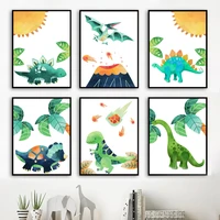 cartoon dinosaur park volcano coconut tree wall art canvas painting nordic posters and prints wall pictures baby kids room decor