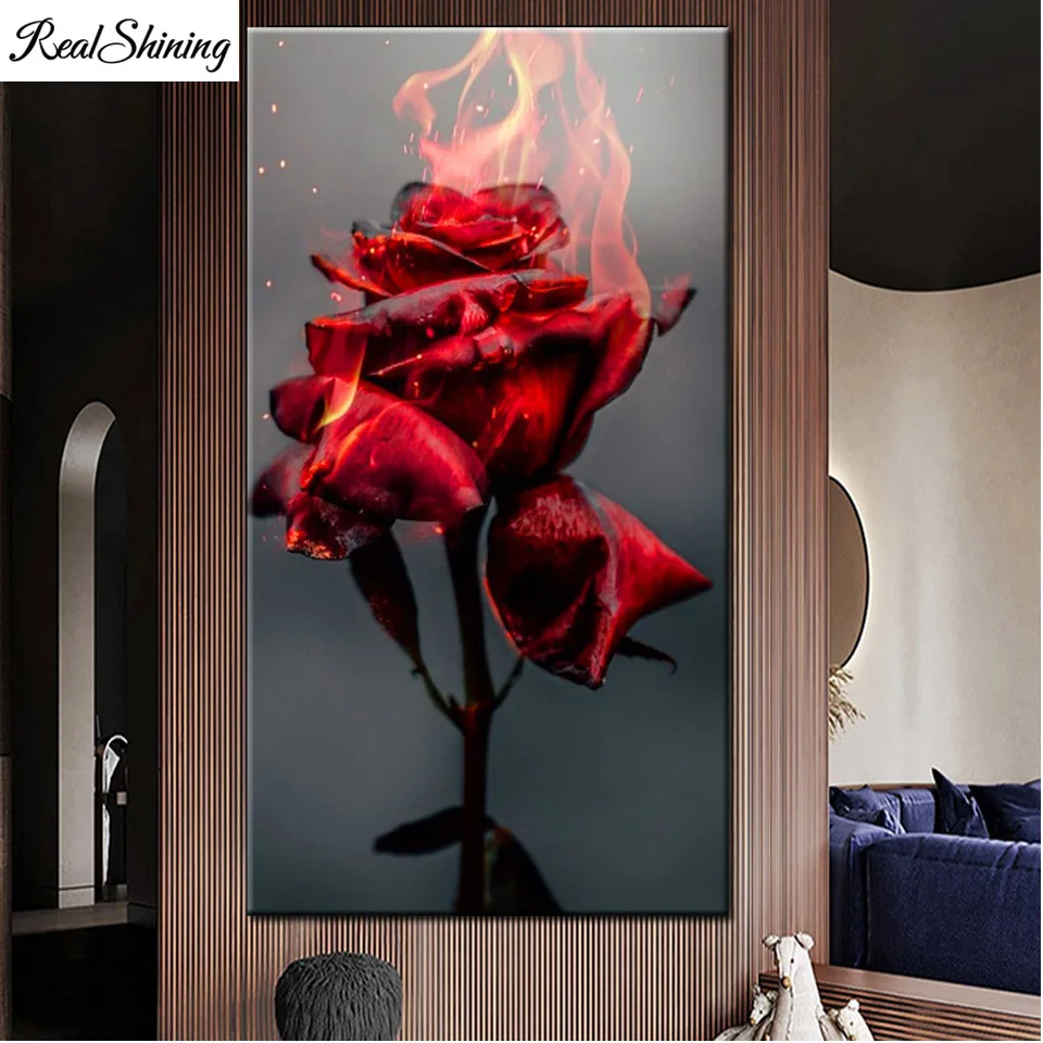 5d Diy Diamond Painting fire red rose full square round drill diamond embroidery mosaic large Valentine's Day present T1269
