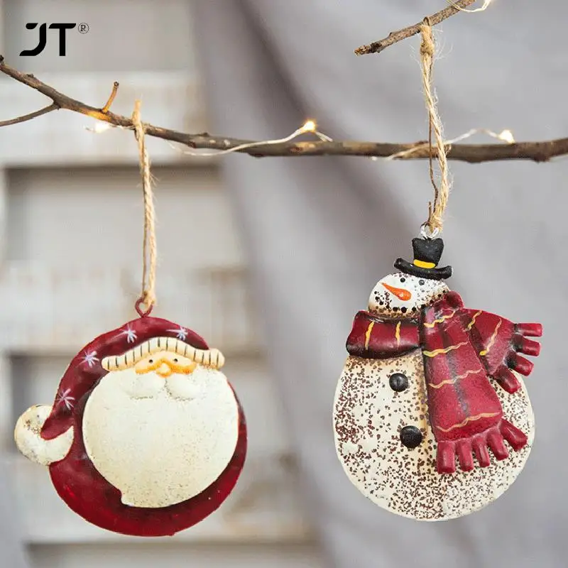 Snowman Santa Claus Angel Ornaments Hanging Pendants Iron Crafts Xmas Decor