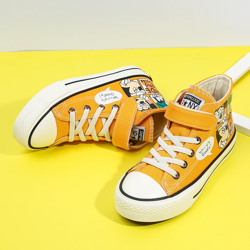 Hot Sale Fashion Cute Cartoon Kids Sneakers Yellow Children Canvas Sneakers Boy Girl High top Canvas Shoes basket enfant fille