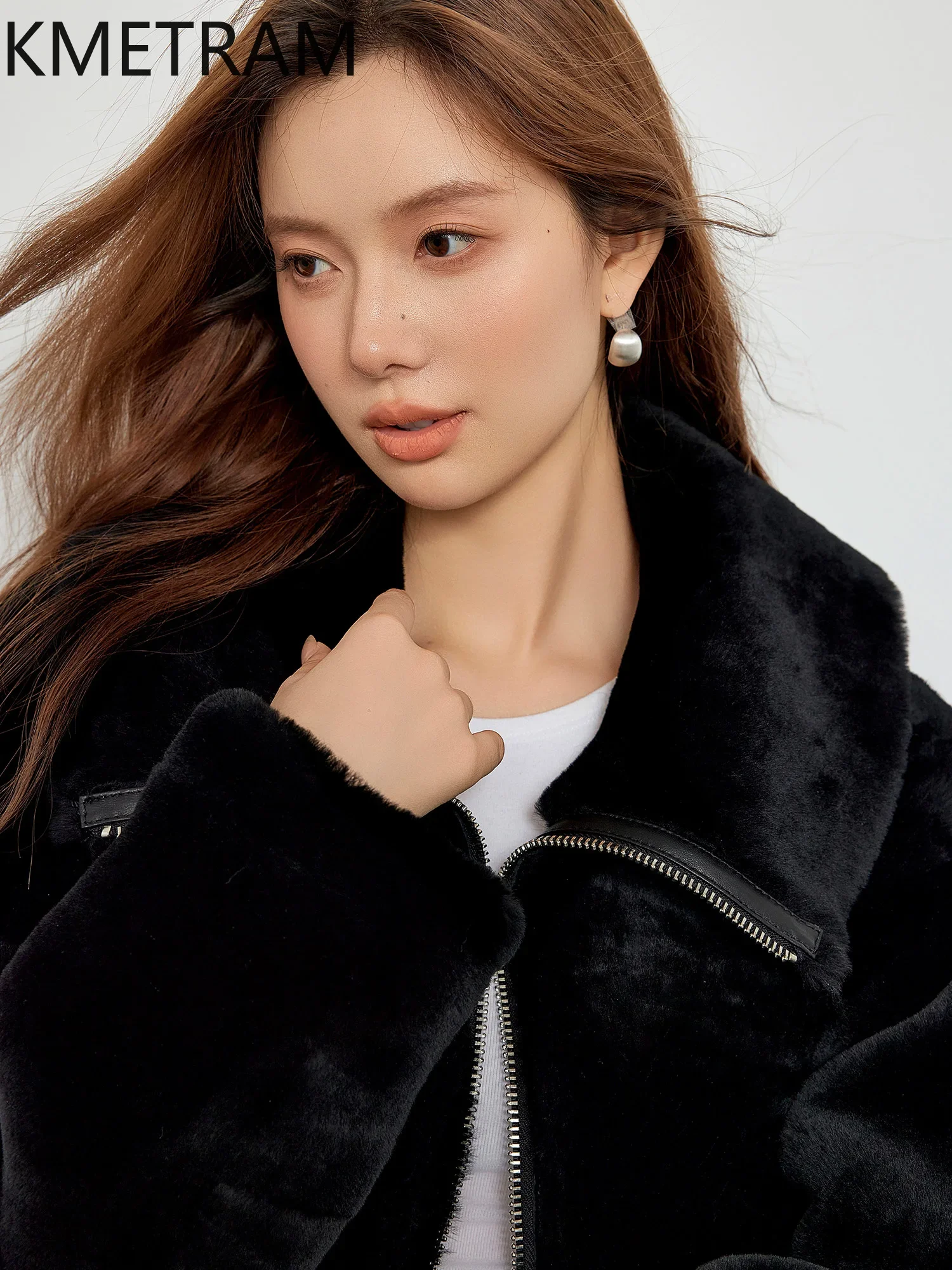 Шуба из натуральной мериносовой шерсти женская длинная черная куртка