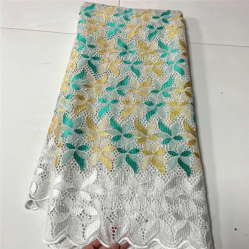 

5 ярдов, сухая кружевная ткань, новейшая Тяжелая вышивка бисером, африканская швейцарская вуаль из 100% хлопка, популярная в Дубае, для вечерни...